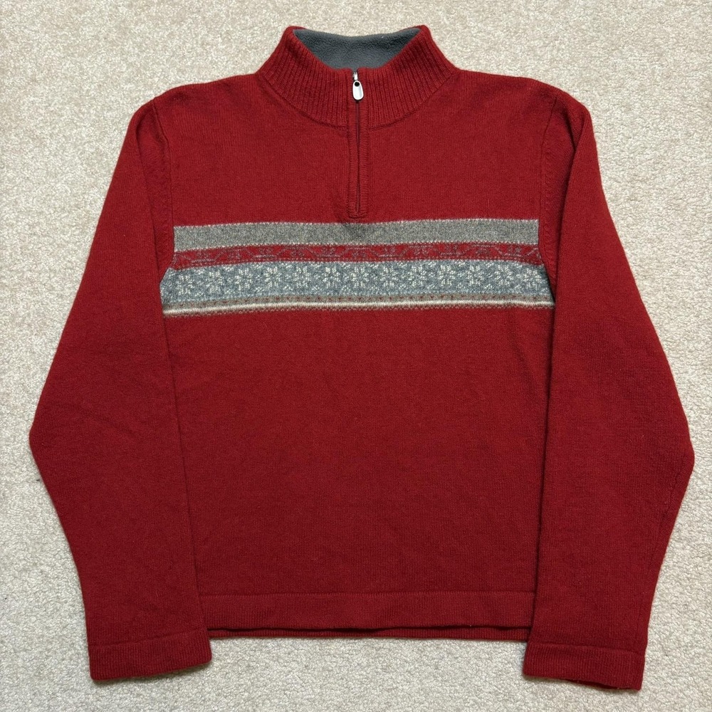 Vtg Woolrich Sweater Womens Medium Red Wool Blend 1/4 Zip Ski Fair Isle Pullover